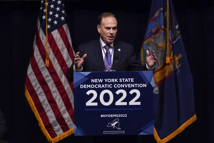 Jay Jacobs, chair of the New York State Democratic Committee, speaks during the New York State Democratic Convention in New York. Jacobs has faced criticism in the last month for not supporting fellow Democrats in their elections.